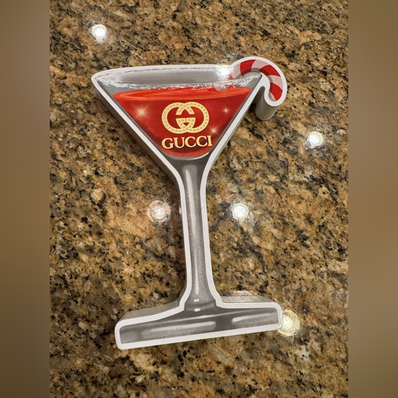 None Other - Gucci Red and Silver Cocktail Glass Wooden Decor